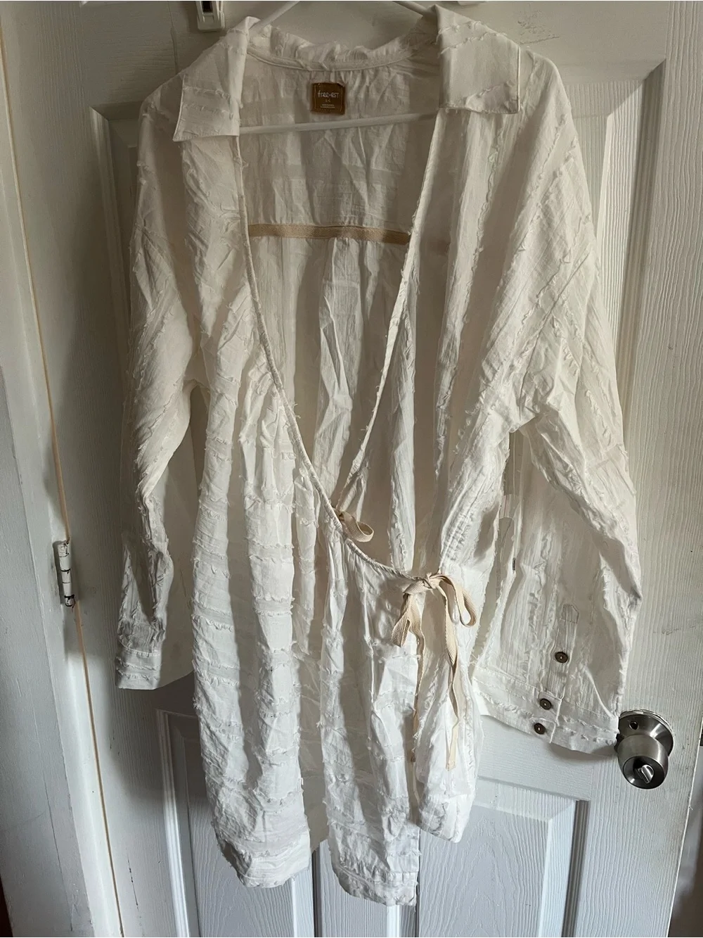 NWT Free People Mini Dress White Go with the Flow Wrap Top Tunic size L